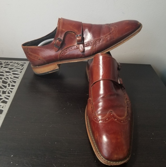 Stacy Adams Karson Wingtip Double Monk Strap Shoes Leather Cognac 12M. - Picture 12 of 15